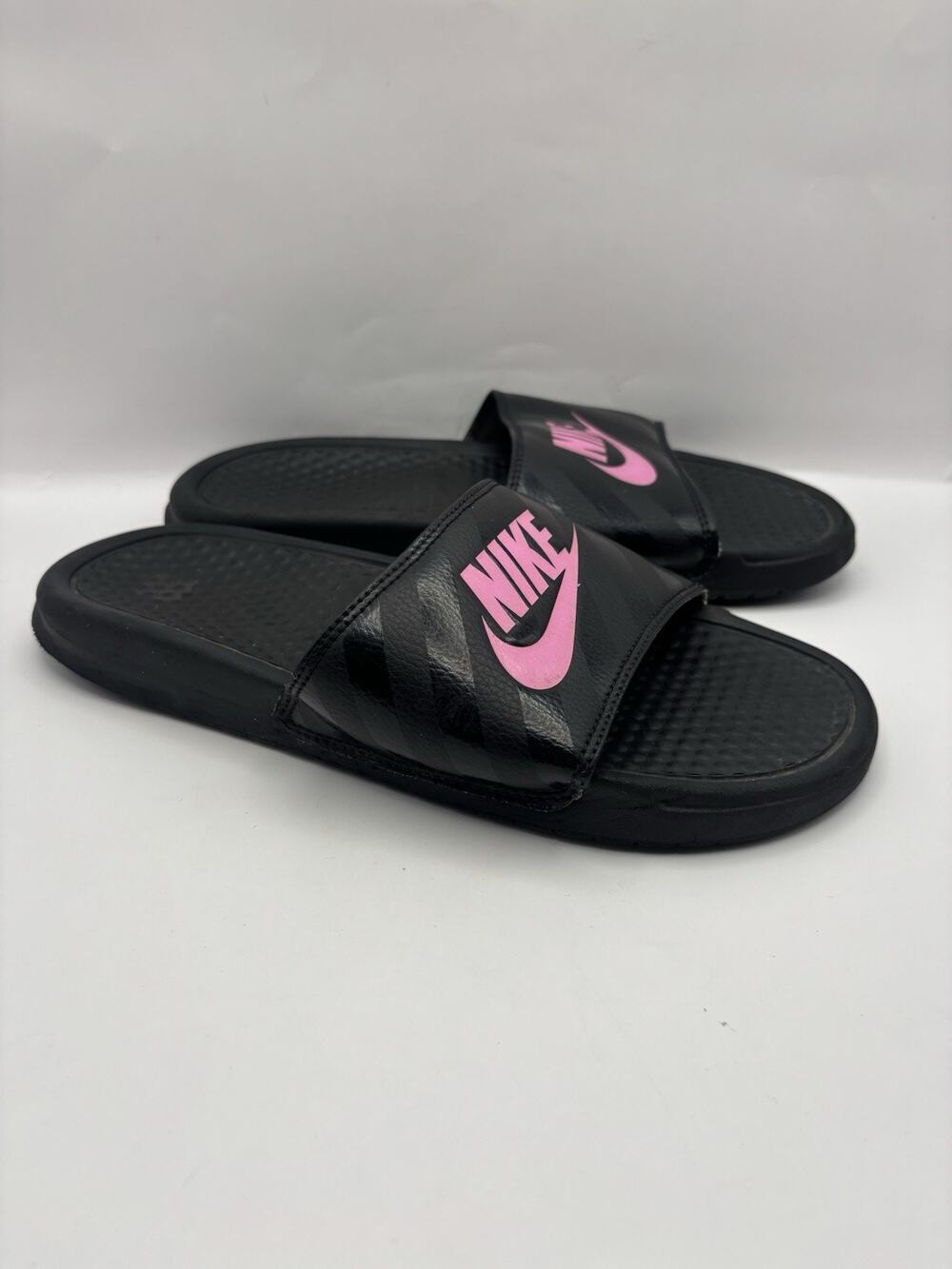 Nike Benassi JDI Black And Pink Slides Women Size 9